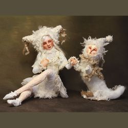 Winter Albino OOAK Doll Lyra and Snowflake, Ballet Dancer Doll