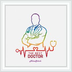 Cross stitch pattern Medicine Doctor silhouette heart cardiogram rainbow medical counted crossstitch patterns PDF