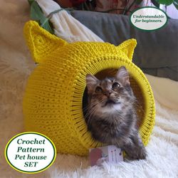 Crochet cat house "Rabbit" pattern Digital tutorial manual in PDF Format Pet play furniture Handmade cat lover gift
