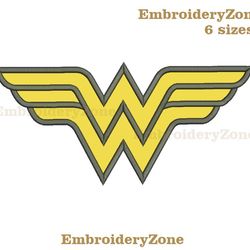 wonder woman applique embroidery design, wonderwoman machine embroidery, wonder woman pattern, super hero, 6 sizes
