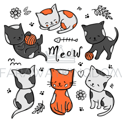 colorful kitties cat character cartoon vector illustration set