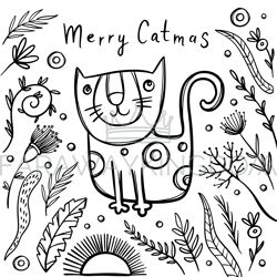 coloring page cat christmas new year vector illustration