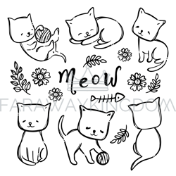 COLORING PAGE KITTY CAT Hand Drawn Sketch Vector Illustration