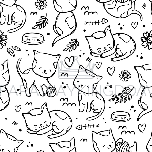 Kitty Pattern Worksheet COLORING PAGE KITTY PATTERN Seamless Sketch Vector Illustrat - Inspire ...
