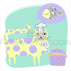 cooking cat comic animal cartoon vector illustration set