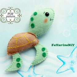 Felt sea turtle pattern, Felt toy patterns, Felt sea animals pattern, Felt pattern PDF, Felt sea creatures
