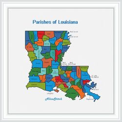 Cross stitch pattern map Parishes of Louisiana United States America USA country patchwork sampler counted crossstitch