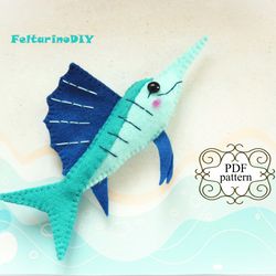Felt sailfish pattern, Felt toy patterns, Felt sea animals pattern, Felt pattern PDF, Felt sea creatures