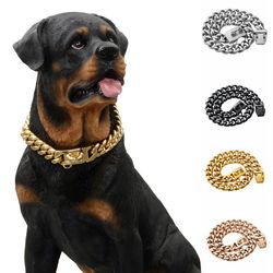 Gold Dog Chain Collar Walking Metal Chain Collar with Design Secure Buckle