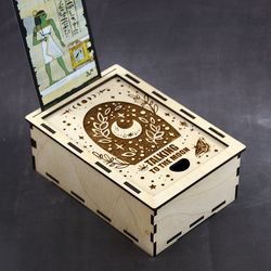 HANDMADE  Moon Tarot  box with slot for Card of the day, Box for Tarot cards, Crystal storage box, Witch trinket box