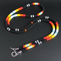 Native American beaded necklace black jewelry for women, anniversary gift for grandma, aboriginal totem