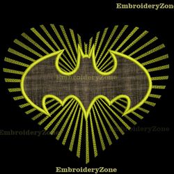 batman and heart rays applique embroidery design, batman machine embroidery design, batman rays heart embroidery pattern