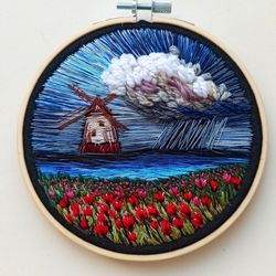 Embroidered picture "Old mill"