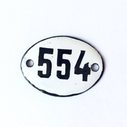 Apartment door number sign 554 - vintage small white black address plate