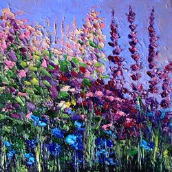 Lavender Fields Painting Oil Meadow Original Art Landscape Artwork
