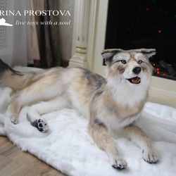 Wolf realistic plush animals. Ooak toy. Wolf stuffed toy