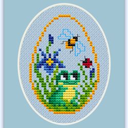 frog easter egg ornament cross stitch pattern pdf by crossstitchingforfun instant download, easter egg collection
