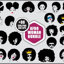 88 afro woman bunlde svg, afro svg, afro hair women svg, black woman svg png dxf eps file