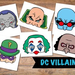 Halloween Masks, DC Villains props, Penguin, Lex Luther, Joker, Mr Freeze, Riddler, Comics party, birthday masks, photo