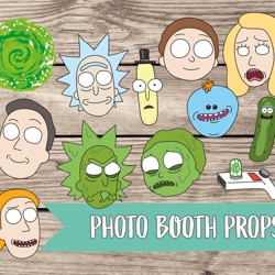 ricky and morty photo props, tv series props, ricky and morty masks, photo booth props, printable digital file
