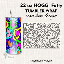 Hogg 22oz Fatty TUMBLER TEMPLATE / SVG PNG DXF PDF JPG /hearts / Seamless design - 143