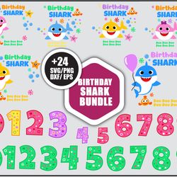 baby shark birthday bundle svg, baby shark partysvg, baby shark svg png dxf eps file