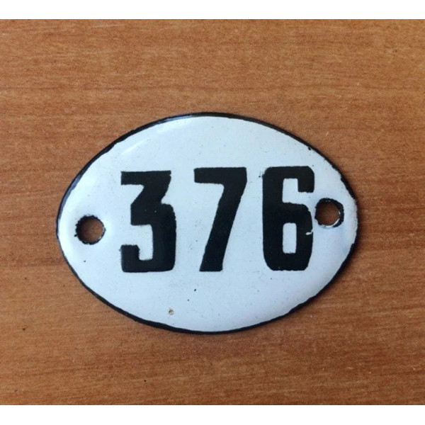 white black small apt plate 376 number sign vintage