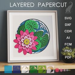 3D paper layered mandala Lotus flower in the pond svg file