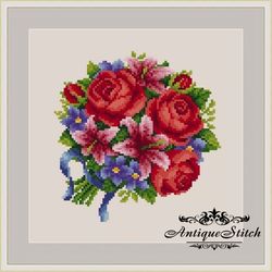 Roses and Lilies Bouquet 61 Vintage Cross Stitch Pattern PDF Compatible Pattern Keeper