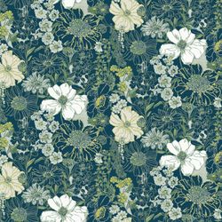 Green Floral Fabric, Fabric with Blooming Flowers, Linen and Viscose Fabric, Botanical Fabric, Garden Floral Fabric