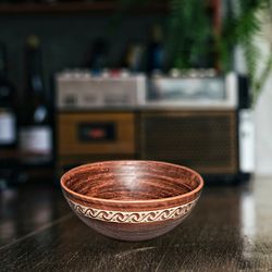 Pottery bowl 23.66 fl.oz Handmade red clay Bowl with carved pattern