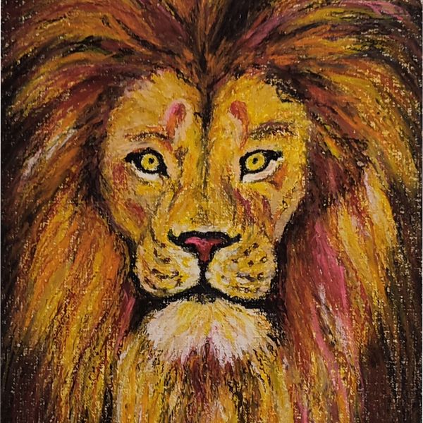 Lion Portrait Animal Oil Pastel Painting - Inspire Uplift
