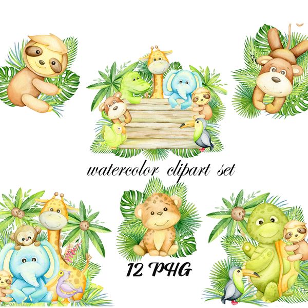Jungle watercolor animal clipart, jungle nursery, jungle bab - Inspire  Uplift