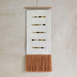 Woven Wall Hanging, Textile Wall Art, Mid Century Modern Decor, Long Vertical Woven Wall Tapestry, Yarn Wall Hanging,