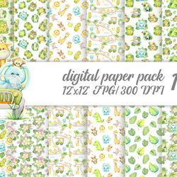 Watercolor tropical. jungle animals. cute animal  background. Digital paper pack, fabric seamless pattern. Scrapbooking