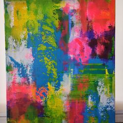 abstract acrylic bright rainbow painting for happiness
