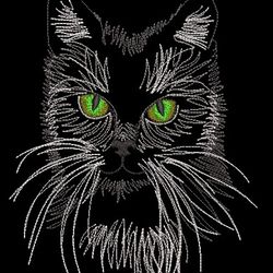 Portrait of a cat, pet. Black cat embroidery. Machine embroidery design. Animal muzzle. Black embroidery. Digital file.