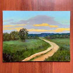 Original Oil Painting Canvas Forest path tree Landscape Art Hand Painted