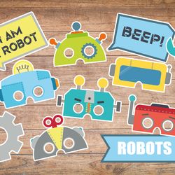 robot masks, robot kid party, robot birthday, science party, robot party, robot masks, printable