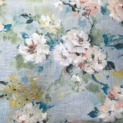 Floral Fabric, Fabric with Blooming Flowers, Linen and Viscose Fabric, Botanical Fabric, Pastel Floral Fabric
