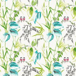 Love Birds Fabric, Fabric with Birds, Linen and Viscose Fabric, Birds Branches Fabric, Tropical Fabric with Birds