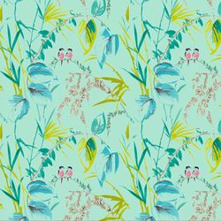 Love Birds Fabric, Fabric with Birds, Linen and Viscose Fabric, Birds Branches Fabric, Tropical Fabric with Birds