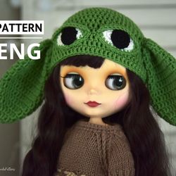 Crochet doll hat pattern for Blythe doll 12 inches (30 cm), blythe hat clothes, baby yoda hat