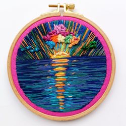 Embroidery Landscape Clouds Embroidered Hoop Art Thread Painting Wall Hanging Needle Wall Decor Gift For Him