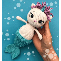 crochet pattern luna. mermaid kitty. fantasy sea creatures. unicorn mermaid cat. caticorn. diy amigurumi toy tutorial
