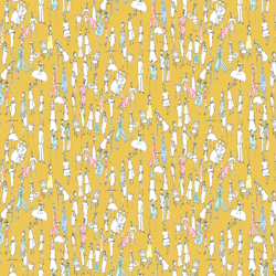 Fabric with People, Doodle People fabric, Mustard Fabric, Fabric of People Images Fabric, Upholstery Fabric