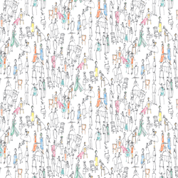 Fabric with People, Doodle People fabric, White Fabric, Fabric of People Images Fabric, Upholstery Fabric