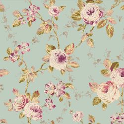 floral fabric, fabric with roses, linen and viscose fabric, botanical fabric, garden floral fabric, duck egg fabric