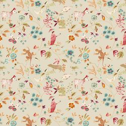 themed fabric, fabric with animal and people printed fabric, linen and viscose fabric, oriental design fabric