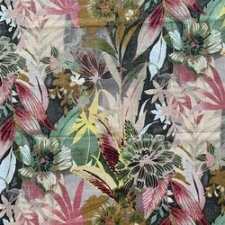 Tropical Gloral Fabric, Fabric with Exotic Plants, Cotton Floral Fabric, Blooming Fabric, Botanical Fabric